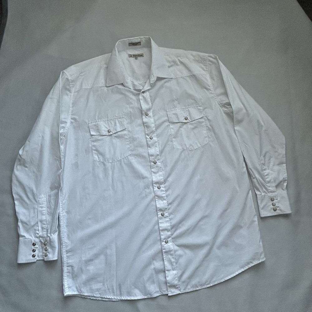 Foxfire Western Shirt Mens XLT  white Pearl snap Cowboy White LONG SLEEVE